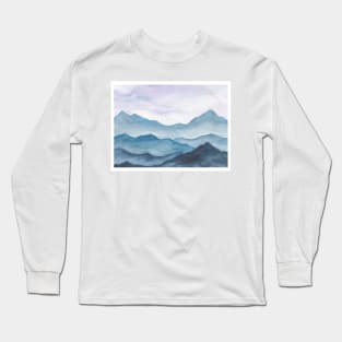 Blue Abstract Mountains Long Sleeve T-Shirt